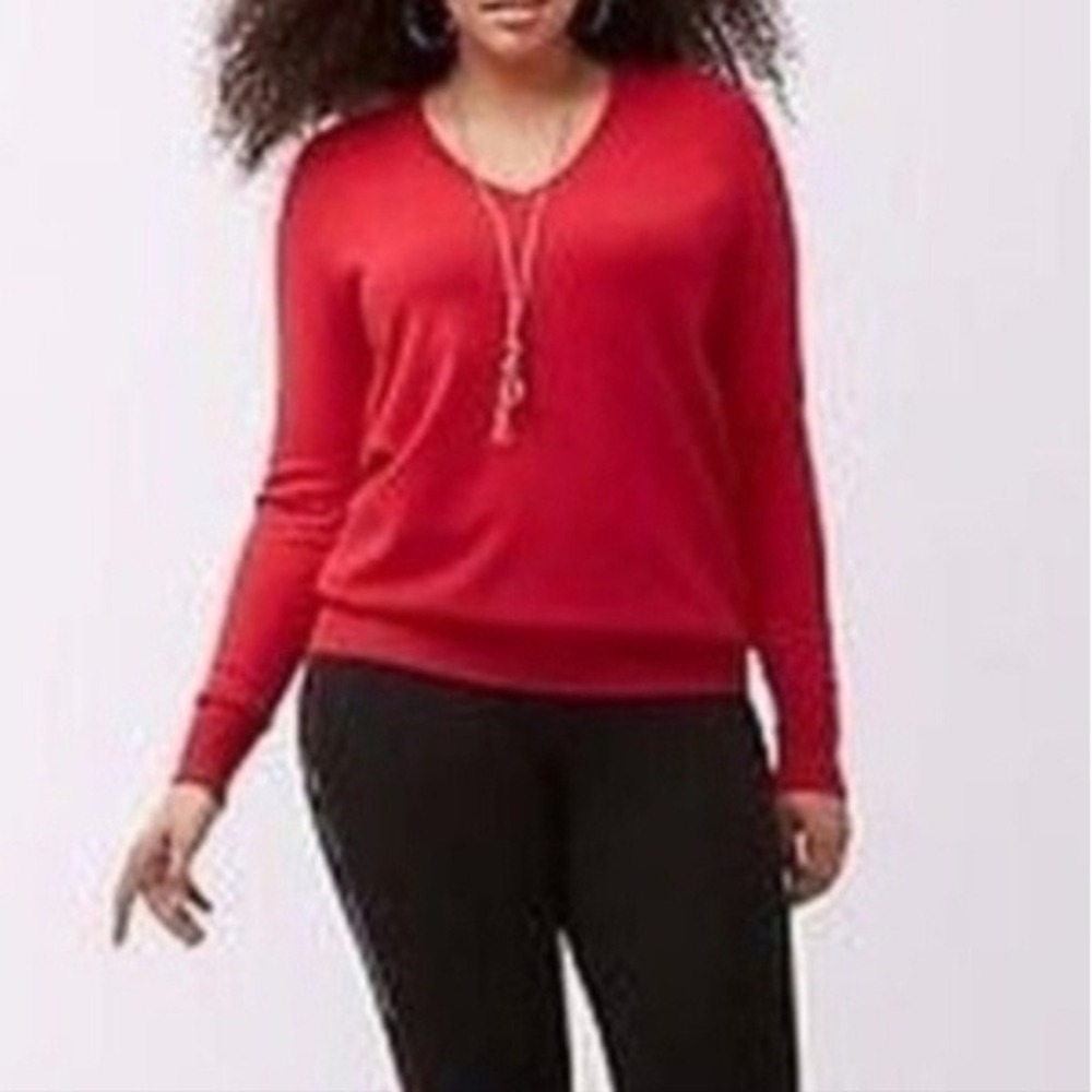 Lane Bryant Festive Vibrant Red Double V Neck Sweater Top 14/16